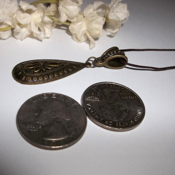 Necklace Pendant Charm Medallion Tie Cord Adjustable Length Bronze Brown C010 - Picture 4 of 10